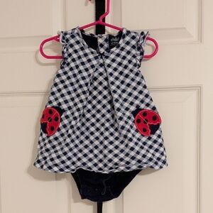 child of mine Navy and Red Gingham Baby Dress with Ladybug Pockets